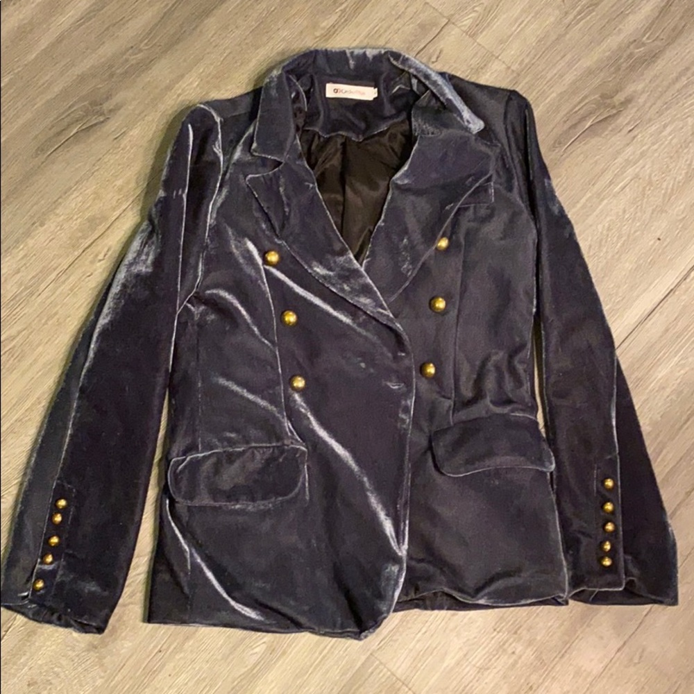 Velvet blue jacket with gold buttons